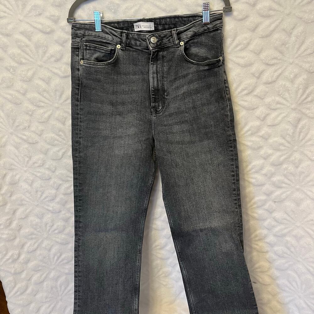 Zara size 12 grey extra long skinny jeans with slit in hem preowned excellent